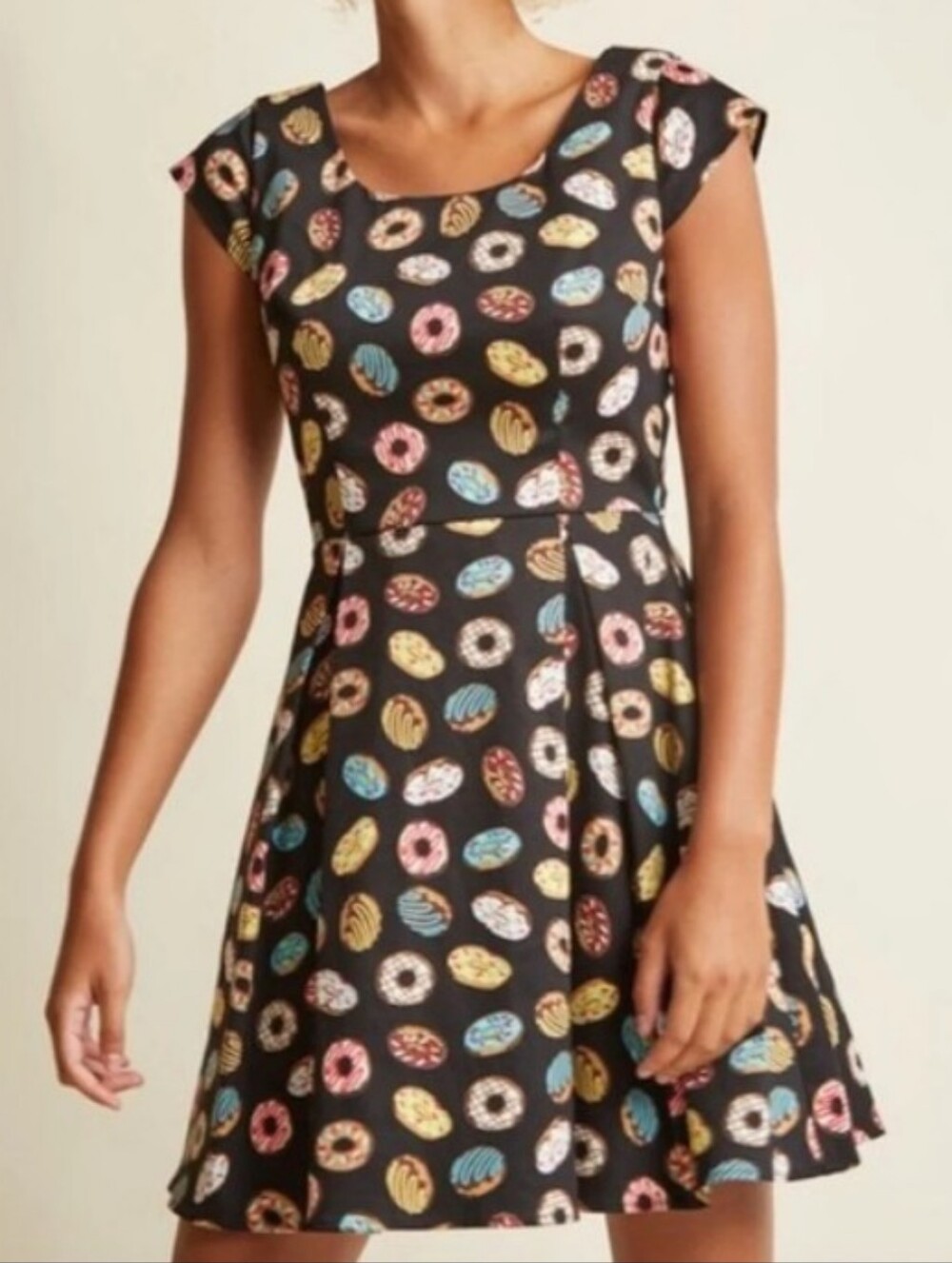 Modcloth Ixia Black Fit-and-Flare Donut Print Mini Dress